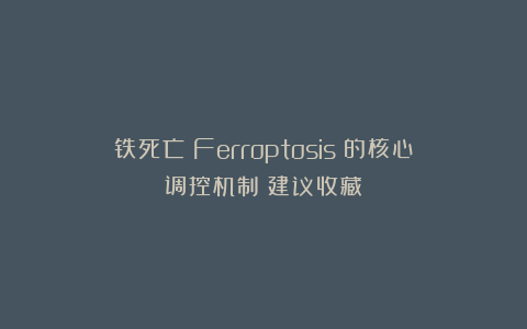铁死亡（Ferroptosis）的核心调控机制（建议收藏）
