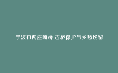 宁波有两座断桥：古桥保护与乡愁挽留