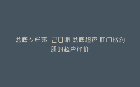 盆底专栏第 28期｜盆底超声：肛门括约肌的超声评价