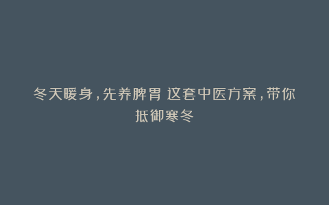 冬天暖身,先养脾胃!这套中医方案,带你抵御寒冬!