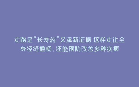 走路是“长寿药”又添新证据!这样走让全身经络通畅,还能预防改善多种疾病
