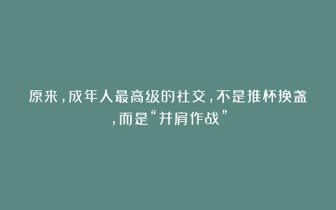 原来，成年人最高级的社交，不是推杯换盏，而是“并肩作战”