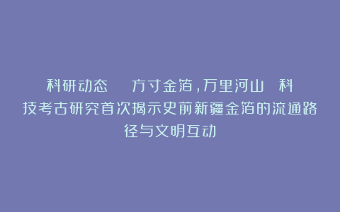科研动态 | 方寸金箔，万里河山： 科技考古研究首次揭示史前新疆金箔的流通路径与文明互动