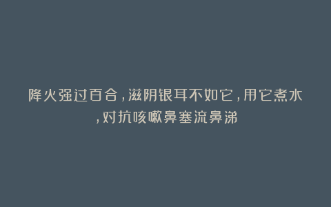 降火强过百合,滋阴银耳不如它,用它煮水,对抗咳嗽鼻塞流鼻涕