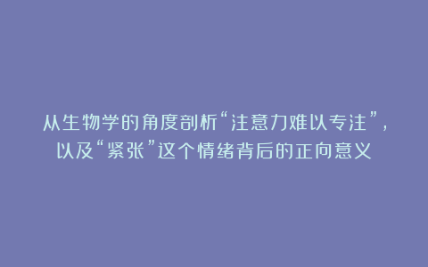 从生物学的角度剖析“注意力难以专注”，以及“紧张”这个情绪背后的正向意义