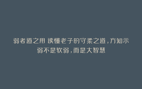 弱者道之用:读懂老子的守柔之道,方知示弱不是软弱,而是大智慧
