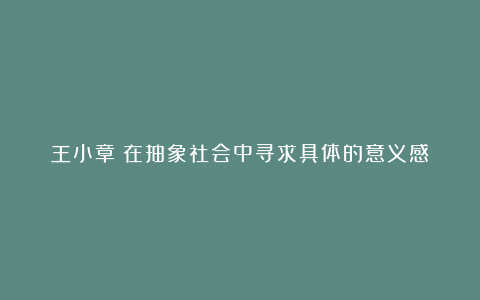 王小章：在抽象社会中寻求具体的意义感