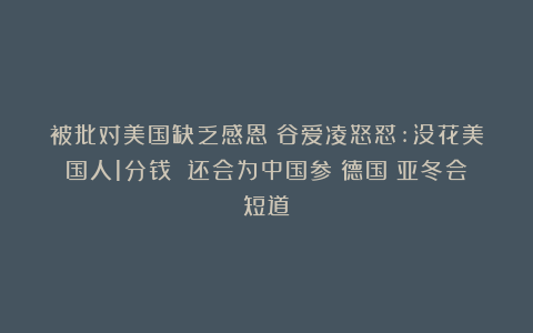 被批对美国缺乏感恩！谷爱凌怒怼:没花美国人1分钱 还会为中国参|德国|亚冬会短道