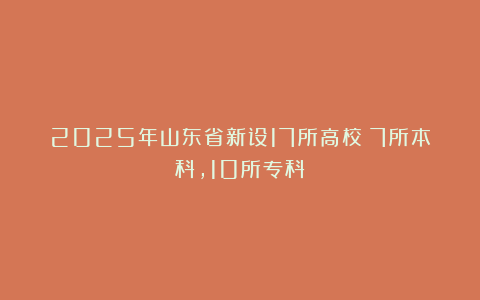 2025年山东省新设17所高校（7所本科，10所专科）