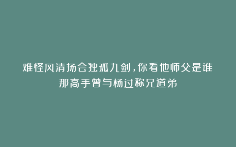难怪风清扬会独孤九剑，你看他师父是谁？那高手曾与杨过称兄道弟