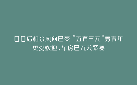00后相亲风向已变：“五有三无”男青年更受欢迎，车房已无关紧要