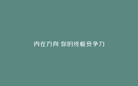 内在方向：你的终极竞争力