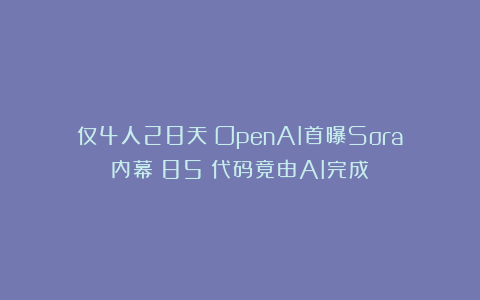 仅4人28天！OpenAI首曝Sora内幕：85%代码竟由AI完成