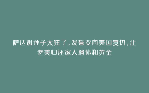 萨达姆孙子太狂了,发誓要向美国复仇,让老美归还家人遗体和黄金