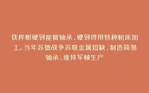 铁桦树硬到能做轴承，硬到得用特种机床加工。当年苏德战争苏联金属短缺，制造简易轴承，维持军械生产