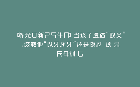 【辉光日新2540】当孩子遭遇“败类”，该教他“以牙还牙”还是隐忍？（读《温氏母训》6）