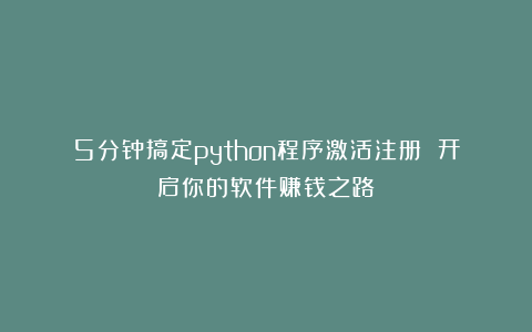 5分钟搞定python程序激活注册 开启你的软件赚钱之路