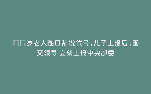 86岁老人随口乱说代号，儿子上报后，国安领导：立刻上报中央部委