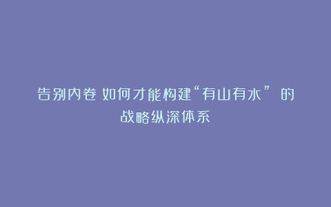 告别内卷：如何才能构建“有山有水” 的战略纵深体系？