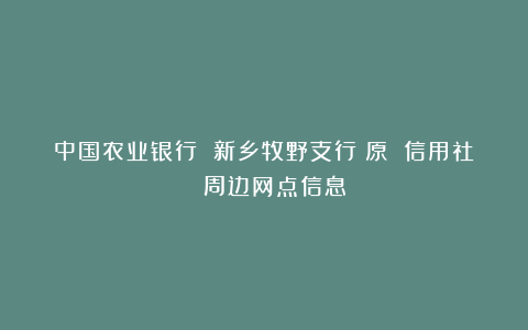 中国农业银行 新乡牧野支行（原 信用社） 周边网点信息