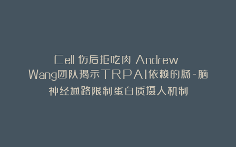 《Cell》伤后拒吃肉？Andrew Wang团队揭示TRPA1依赖的肠-脑神经通路限制蛋白质摄入机制