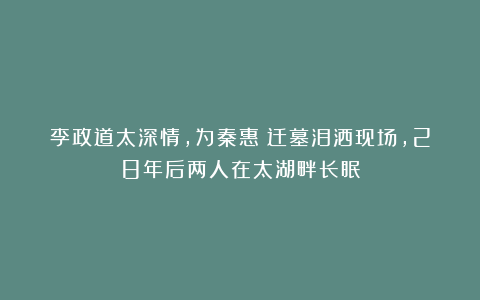 李政道太深情，为秦惠䇹迁墓泪洒现场，28年后两人在太湖畔长眠