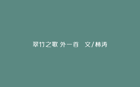 翠竹之歌（外一首） 文/林涛