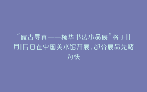 “履古寻真——杨华书法小品展”将于11月16日在中国美术馆开展，部分展品先睹为快～