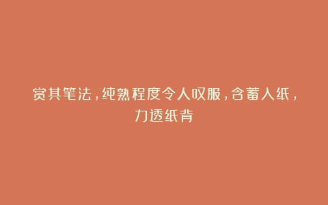 赏其笔法，纯熟程度令人叹服，含蓄入纸，力透纸背