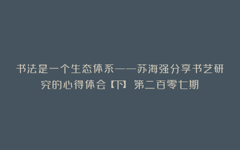 书法是一个生态体系——苏海强分享书艺研究的心得体会【下】（第二百零七期）