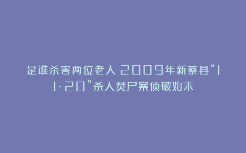 是谁杀害两位老人？2009年新蔡县“11·20”杀人焚尸案侦破始末