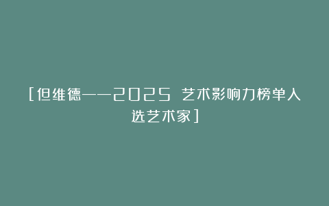 [但维德——2025 艺术影响力榜单入选艺术家]
