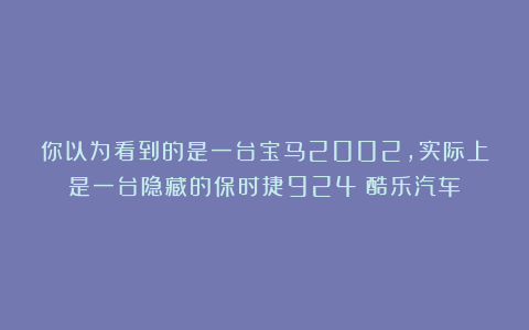 你以为看到的是一台宝马2002，实际上是一台隐藏的保时捷924｜酷乐汽车