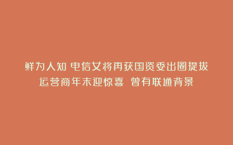 鲜为人知！电信女将再获国资委出圈提拔！运营商年末迎惊喜！​曾有联通背景！