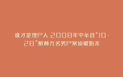 谁才是埋尸人？2008年中牟县“10·28”树林无名男尸案侦破始末