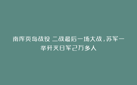 南库页岛战役：二战最后一场大战，苏军一举歼灭日军2万多人