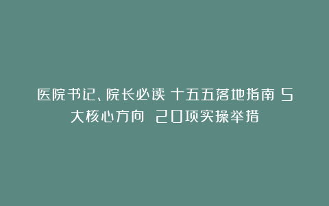 医院书记、院长必读：十五五落地指南：5大核心方向 20项实操举措