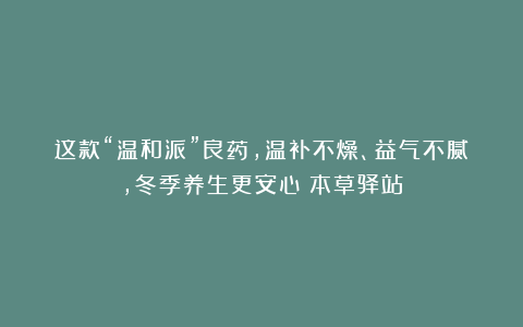 这款“温和派”良药,温补不燥、益气不腻,冬季养生更安心丨本草驿站