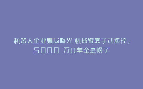 机器人企业骗局曝光：机械臂靠手动遥控，5000 万订单全是幌子？