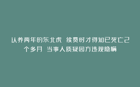 认养两年的东北虎 续费时才得知已死亡2个多月 当事人质疑园方违规隐瞒