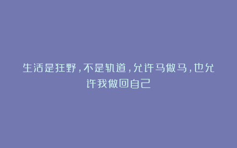 生活是狂野，不是轨道，允许马做马，也允许我做回自己
