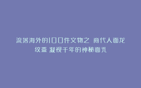流落海外的100件文物之：《商代人面龙纹盉》凝视千年的神秘面孔