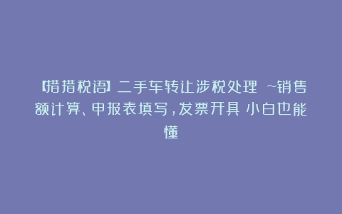 【措措税语】二手车转让涉税处理 ~销售额计算、申报表填写，发票开具（小白也能懂）