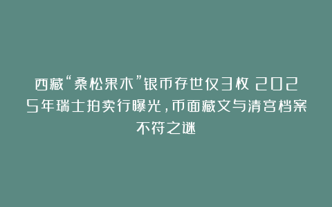西藏“桑松果木”银币存世仅3枚！2025年瑞士拍卖行曝光，币面藏文与清宫档案不符之谜