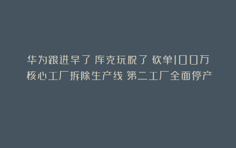 华为跟进早了？库克玩脱了！砍单100万！核心工厂拆除生产线！第二工厂全面停产！