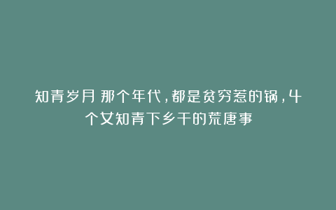 知青岁月:那个年代,都是贫穷惹的锅,4个女知青下乡干的荒唐事