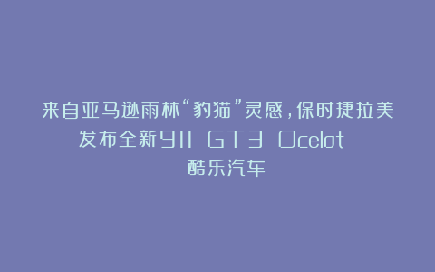 来自亚马逊雨林“豹猫”灵感，保时捷拉美发布全新911 GT3 Ocelot | 酷乐汽车