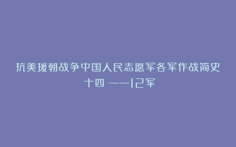 抗美援朝战争中国人民志愿军各军作战简史（十四）——12军