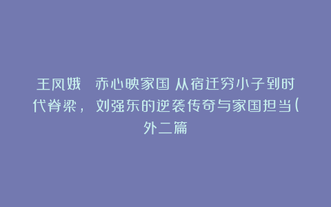 王凤娥 ：赤心映家国：从宿迁穷小子到时代脊梁， 刘强东的逆袭传奇与家国担当(外二篇）