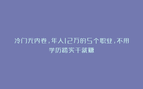 冷门无内卷，年入12万的5个职业，不用学历踏实干就赚！